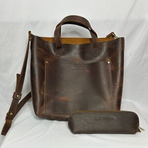 RARE Portland Leather Goods Medium Crossbody Tote w/Sidekick Pouch - Canyon